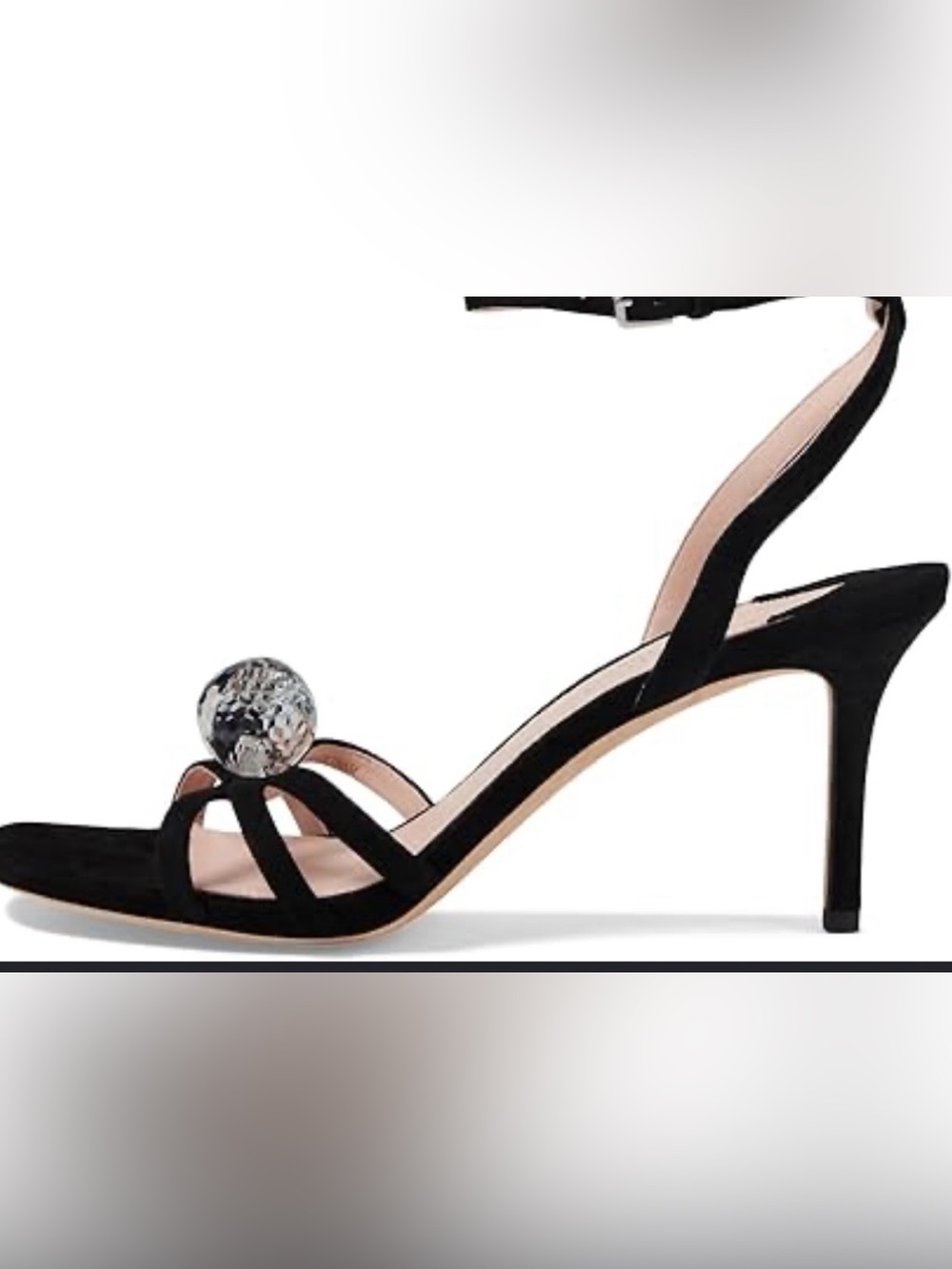 kate spade “let’s dance”Ankle-Strap Heels with crystal ball accent